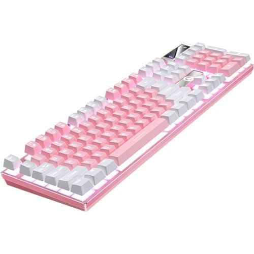 KYAOAYO-Clavier De Jeu Filaire 104 Touches Rtroclair Rvb, Clavier Gamer Usb, Matriel De Jeu En Abs, Accessoire Informatique Pour Gaming, Rose Et Blanc
