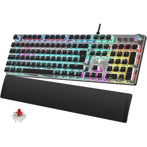 Kyaoayo-Clavier De Jeu Mcanique Qwertz Avec Repose-Poignet Magntique, Touches Multimdia, 105 Touches, Interrupteur Rouge Filaire Pour Pc/Ps5/Ps4, 19 Modes Led