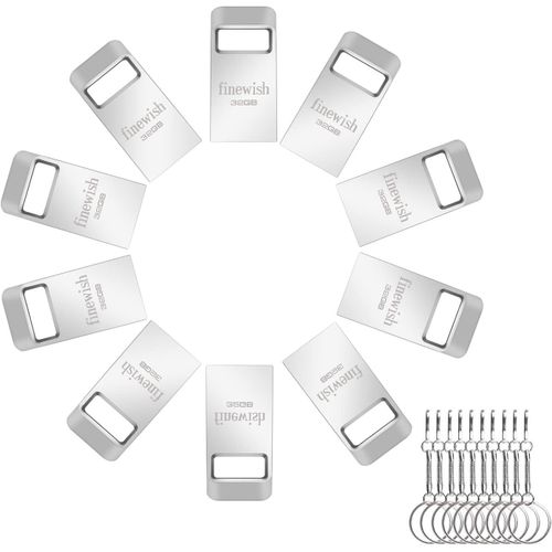 KYAOAYO-Cle Usb 2.0 32 Go Lot De 10, Mtal Cl Usb 32Gb Usb Flash Drive 32Go Portable Clef Usb 32 Giga Avec Keychain Pour Ordinateur Portable/Pc/Voiture Etc (Argent * 10 Pack