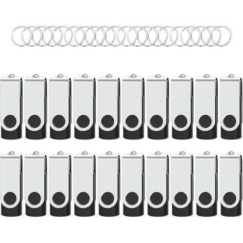 KYAOAYO-Cle Usb 2 Go Lot De 20 Cls Usb 2.0 Flash Drive Stockage Rotation Disque Mmoire Stick Cl Usb Lot 2Go Stockage Donnes Avec Lumire Led,Noir