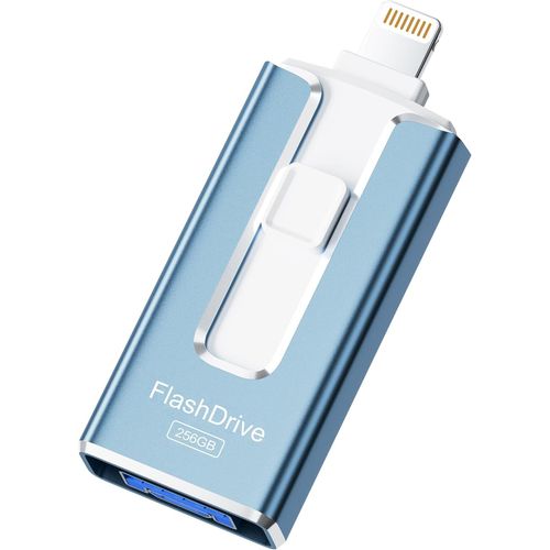 KYAOAYO-Cle Usb 256 Go, Cl Usb Iphone Mfi Certifi, 4 En 1 Clef Pour Iphone/Android/Type C Et Pc, Cle Usb C Photo Stick Mmoire Externe Pour Stockage Photos, Vidos, Fichiers(Bleu