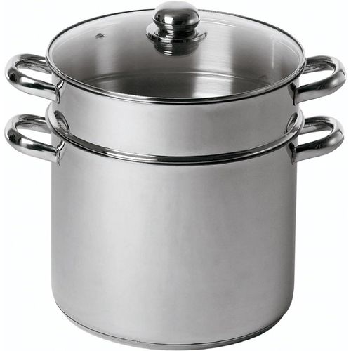 Kyaoayo-Combin Traiteur Couscoussier Forme Droite - Acier Inox - Couvercle Verre - Tous Feux Dont Induction - Triple Fond Diffuseur - 26cm, 11l, Argent