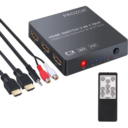 KYAOAYO-Convertisseur Hdmi 4K Hdmi Commutateur 3X1 Extracteur Audio Analogique Optique Toslink Spdif 3.5 Mm Sortie Support 4K 3D 1080P Avec Tlcommande Ir Cable Hdmi Cable De Charge Usb