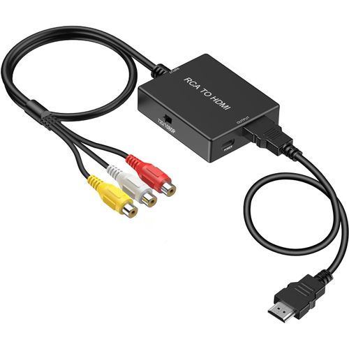 KYAOAYO-Convertisseur Rca Vers Hdmi, Convertisseur Av Vers Hdmi, Adaptateur Audio Vido Prenant En Charge Pal/Ntsc Pour Tv, Pc, Ps3, Stb, Xbox Vhs, Vcr, Lecteurs Dvd Blu-Ray (Noir)