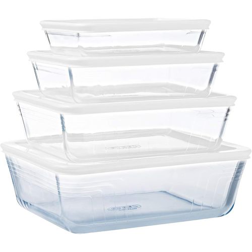 Kyaoayo-Cook & Freeze - Lot De 4 Boites Rectangulaires Avec Couvercle - 0.8l, 1.5l, 2.6l, 4l - Verre Borosilicate - Idal Conglation Et Batchcooking - Made In France