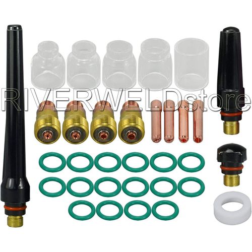Kyaoayo-Corps De Collet Pour Diffuseur De Gaz Compact Tig 17gl 10n Srie Coupes En Verre Transparent Buse En Quartz #4-#12 Pour Qq300 Pta Db Sr Wp 17 18 26 Torche De Soudage Tig 33pcs