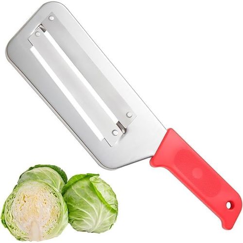 Kyaoayo-Couteau  Chou Trancheuse  Dchiqueteuse De Chou Pour Salade De Choucroute  Hachoir  Chou En Acier Inoxydable  Coupe-Chou Avec Deux Lames Tranchantes, Poigne En Plastique (Rouge)