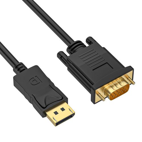 KYAOAYO-Displayport To Vga Cable 1,8M, 1080P Gold-Plated Dp Port Male To Vga Male Cable, Vga To Displayport Cable Compatible With Laptop, Pc, Desktop, Monitor, Projector