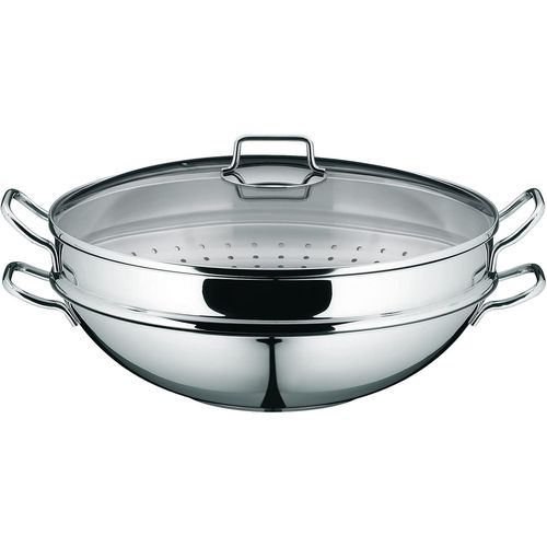 Kyaoayo-Ensemble 4 Pices Wok 36 Cm, Base Universelle Transtherm, Inox Cromargan, Induction Et Four, Compatibilit Lave-Vaisselle, Couvercle En Verre, Grille  Tempura, Panier Vapeur, Macao 079256604