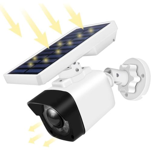 Kyaoayo-Fausse Camra De Surveillance Avec Lampe Solaire Extrieur, Fausse Wifi Camra Avec Dtection Mouvement, Rverbre Solaire 8 Led Etanche Eclairage Sans Fil 360 Reglable Lumire Solaire, Ip66