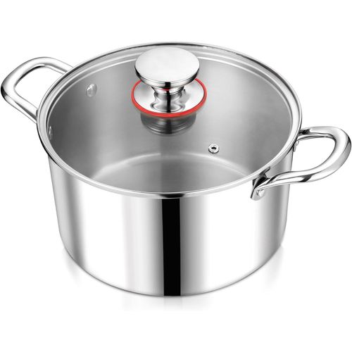 Kyaoayo-Grande Marmite  Induction 24 Cm, 5,3 L, En Acier Inoxydable Poli  3 Couches, Compatible Avec Tous Les Types De Cuisinires, Avec Couvercle En Verre, Passe Au Lave-Vaisselle