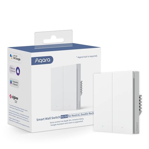 KYAOAYO-Interrupteur Mural Intelligent H1 Eu (Double Boutons, Sans Neutre), Ncessite Hub, De L'Interrupteur  Tlcommande, Est Compatible Avec Alexa, Homekit, Google Assistant, Ifttt