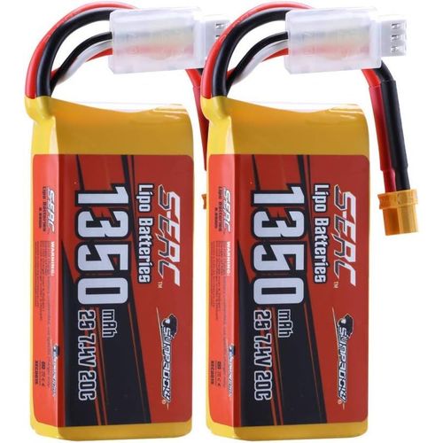 Kyaoayo-Lot De 2 Batteries Lipo 2s 7,4 V 1350 Mah 20 C Avec Prise Xt30 Rechargeable Pour Drone Rc Fpv Hlicoptre Avion Drone Rcepteur Quadrirotor Racing Hobby