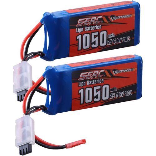 Kyaoayo-Lot De 2 Batteries Lipo 2s 7,4 V 20 C 1050 Mah Avec Prise Jst Pour Avion Radiocommand, Hlicoptre, Drone Fpv Model Racing Hobby