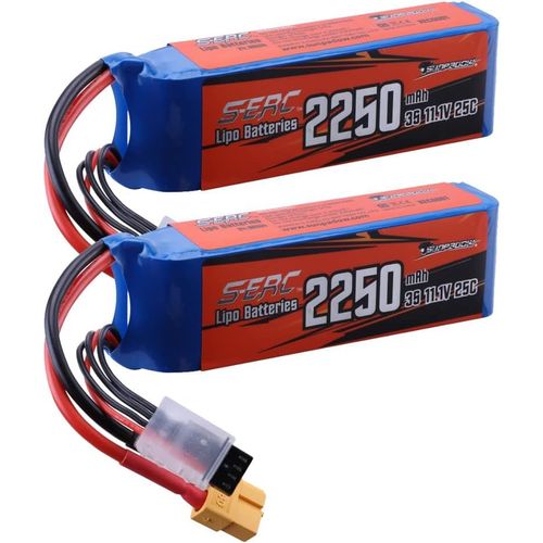 Kyaoayo-Lot De 2 Batteries Lipo 3s 11,1 V 25 C 2250 Mah Avec Prise Xt60 Pour Avion Radiocommand, Hlicoptre, Drone Fpv Racing Model Hobby