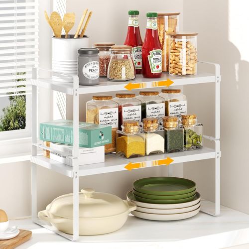 Kyaoayo-Lot De 2 Organ Urs D'tagres De Cuisine Extensibles Empilables Pour Plan De Travail, Porte-pices, tagre Pour Armoire De Cuisine, Salle De Bain, Plateau De Table, Buffet (Blanc)