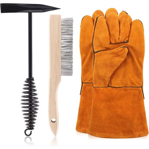 KYAOAYO-Lot De 4 s Mtalliques De 25,4 Cm Avec Gants De Soudure, Marteau De Soudage De 25,4 Cm Avec Poigne  Ressort Hlicodal En Acier Pour Nettoyer Et Enlever Les Scories