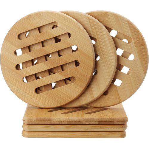 Kyaoayo-Lot De 6 Dessous De Plat En Bambou Rsistants  La Chaleur - 14,8 Cm - Carrs Et Ronds - Antidrapants Et Lavables - Pour Casseroles, Poles, Vaisselle Et Couverts - Bambou - Couleur Bois