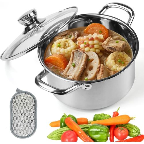 Kyaoayo-Marmite Inox Induction De Diamtre 17cm, 3,5l Faitout Inox, Casserole Avec Couvercle En Verre Avec ponge  Vaisselle, Casserole Acier Inoxydable Induction, Marmite Induction Pour Tous Feux