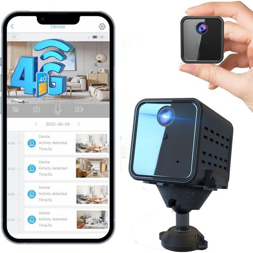 Kyaoayo-Mini Camra,Camera Surveillance 4g,2k Camra De Surveillance Intrieure Carte Sim De Transmission En Direct, Vision Nocturne Du Dtecteur De Mouvement Radar