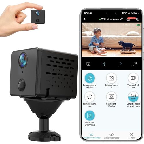 Kyaoayo-Mini Camra De Surveillance Intrieure 3 Mp - Batterie De Camra Ip Longue Dure - 24h/24 Et 7j/7 - Wi-Fi - Vision Nocturne - Dtection De Mouvement Pir - Stockage Cloud/Sd
