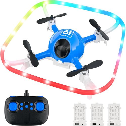 Kyaoayo-Mini Drone Pour Enfants Et Dbutants, Y19 Kid Drones Indoor Avec Led, Auto Hover, 3d Flips, 3 Batteries, Headless Mode, Super Cadeau Jouet Pour Garons Et Filles, Bleu