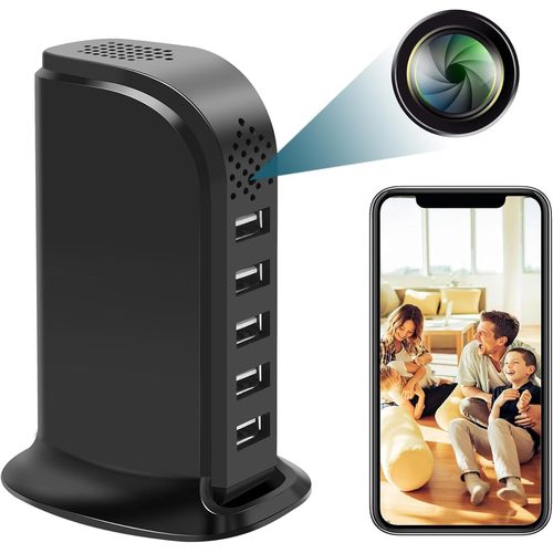 KYAOAYO-Mini Espion Camra Usb Chargeur Wifi, Hd 1080P Cache Camra De Surveillance Sans Fil Chargeur Sans Fil Cl Usb  5 Ports Avec Dtection De Mouvement, Pr En Charge Android Et Ios