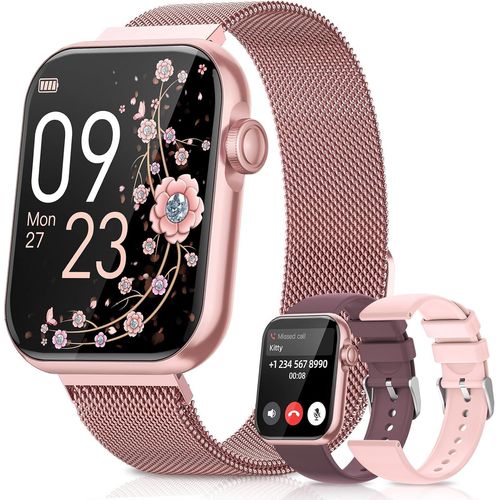 Kyaoayo-Montre Connecte Femme Avec Appel Bluetooth, 1,85'' Smartwatch Fminine 3 Bracelet Ip68 tanche Avec 110+ Modes Sportifs Podometre Spo2 Frquence Cardiaque Sommeil Pour Ios Et Android, Rose