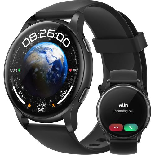 Kyaoayo-Montre Connecte Homme Femme Avec Appels Bluetooth, 44 Mm Montre Sport Avec 5atm tanche, 100+ Sportifs, Sommeil, Frquence Cardiaque, Pdomtre, Smartwatch Pour Android & Iphone, Noir, Sr3
