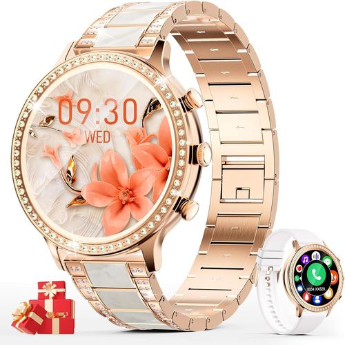 Kyaoayo-Montre Connecte Intelligente Femme Appel - Smartwatch Zirconia Incrust,Bluetooth 20 Modes Sports Frquence Cardiaque,Sommeil,Podomtre Pour Android Ios