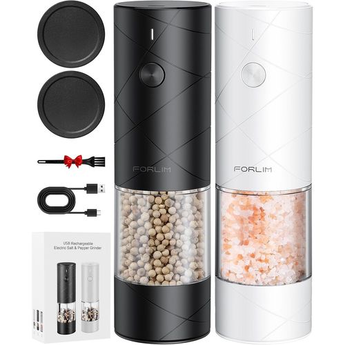 KYAOAYO-Moulin  Poivre Electrique, Usb Rechargeable, Salieres Et Poivrieres Electrique Automatique Avec Couvercle Anti-Poussire, Commande  Bouton Unique, Lumire Led C , 2 Pices(Noir+Blanc)