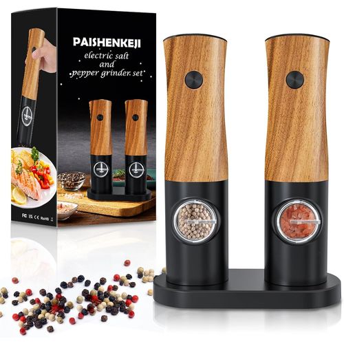 KYAOAYO-Moulin  Sel Et  Poivre lectrique - Moulin  Poivre  Grosseur Rglable  Piles Avec Base, Salieres Et Poivrieres  Util r D'Une Seule Main (Grain De Bois)