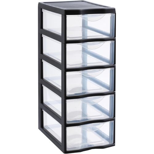 Kyaoayo-Orgamix, Tour De Rangement En Plastique Noir, 5 Tiroirs Transparents Format Papier A4, Hauteur 61 Cm, Idale Rangement Bureau, Cours, Documents, Fournitures, Accessoires