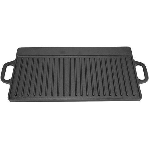 Kyaoayo-Pole  Griller En Fonte Plaque De Grill Rversible Face Lisse Et Strie Plaque De Cuisson Avec Poignes, Antiadhsive,50,5 X 23,5 X 1,4 Cm Noir