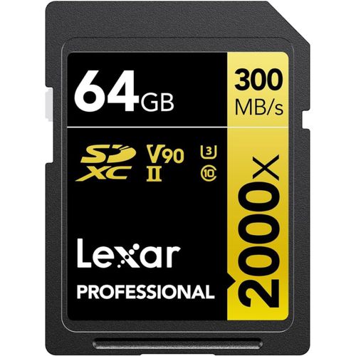 KYAOAYO-Professional 2000X Carte Sd 64 Go, Carte Mmoire Sdxc Uhs-Ii Sans Lecteur, Jusqu' 300 Mo/S En Lecture, Pour Dslr, Camras Vido En Qualit Cinma (Lsd2000064G-Bnnag