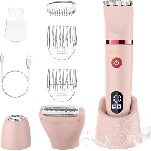 Kyaoayo-Rasoir Electrique Feminin Tondeuse Prc Pour Vi Et Zones Sensibles, Tondeuse  Poils Corporels Pour Vi , Jambes, Aisselles Et Zone Pubienne,tanche, cran Lcd, Rose, 3 In 1