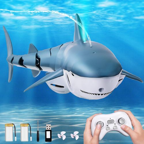 KYAOAYO-Requin Telecommand, 2.4 Ghz Jouet Requin Tlcommand, Bateau Requin Rc Avec Lumires Et Jets D'Eau, Jouet Piscine Cadeau Pour 6+ Ans Garon Fille (Trs Grand Requin)