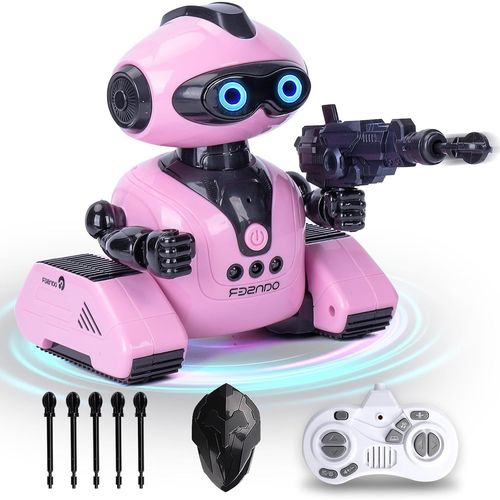 KYAOAYO-Robot Enfant Jouet, Robot Telecommand Avec Boules Et Boucliers, Gestes Contrle, Avec Yeux Led, Musique, Danse, Programmation, Rc Robot Jouet Cadeaux Pour Garons Et Filles (Rose)