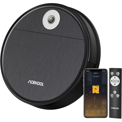 Kyaoayo-Robot Vacuum Cleaner, 2200 Pa Strong Suction Power Thin Quiet Automatic Robot Vacuum Cleaner Self-Charging App/Remote Control 120 Min Running Time, Noir