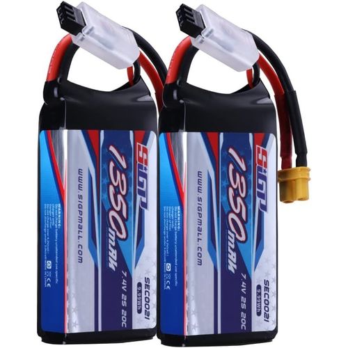 Kyaoayo-Sigp 2s Batterie Lipo 1350mah 7,4v 20c Emballage Souple Avec Fiche Xt30 Pour Avion Rc Quadcopter Hlicoptre Drone Fpv Loisirs De Course 2 Paquets