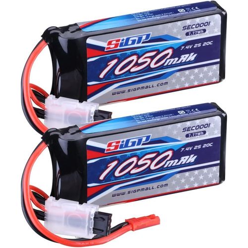 Kyaoayo-Sigp Lot De 2 Batteries Lipo 7,4v 2s 1050mah 20c Soft Pack Avec Fiche Jst Pour Avion Rc Quadcopter Hlicoptre Drone Fpv Racing Hobby