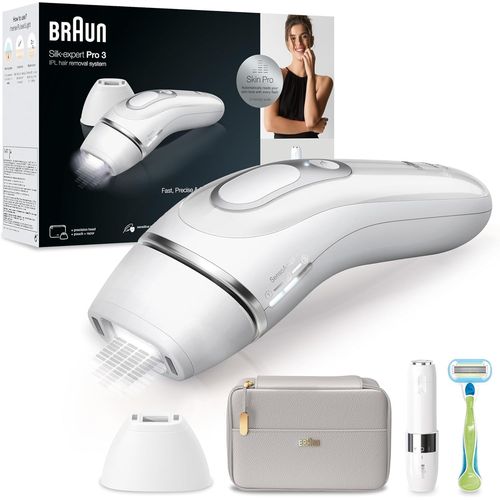 Kyaoayo-SilkExpert Pro 3 pilateur  Lumire Pulse, pilation Semi-Dfinitive Des Poils, Alternative Au Laser, Pochette, Rasoir Venus, 2 Ttes, Blanc/Argent, Pl3136