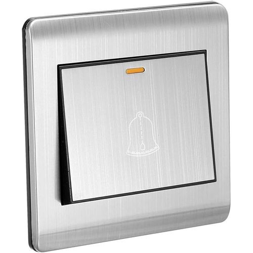 Kyaoayo-Sonnette Porte Bouton Poussoir Interrupteur Mural Rinitialisable Carr Ton Argent Ac 250v 16a Panneau En Acier Inoxydable 86mmx86mm