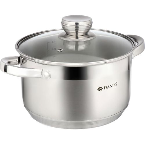 Kyaoayo-Standard Marmite Inox 20 Cm 4 Litres, Faitout Avec Couvercle En Verre, Tous Feux Y Compris Induction, Avec chelle De Mesure, Argent