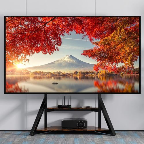 KYAOAYO-Support Tv Sur Pied Avec 2 tagres Meuble De Tlvision De 65  100 Pouces Pour Tl cran Led Oled L Support Tlv ur Hauteur Rglable Charge 100Kg Vesa 800X600Mm