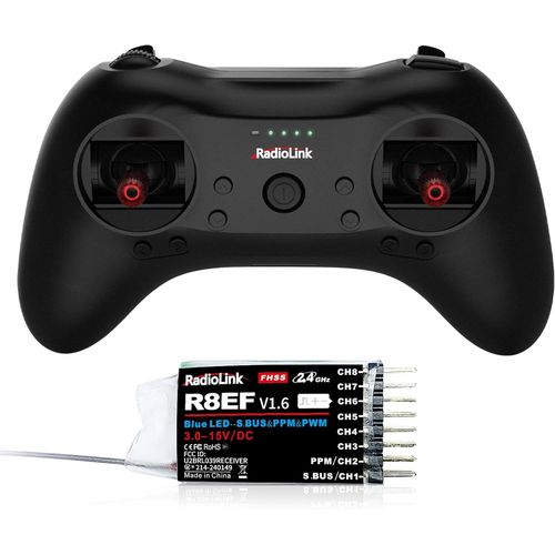 Kyaoayo-T8s 8 Canaux 2.4ghz Rc Emetteur Et Rcepteur R8ef Rx, Tlcommande Et Contrleur Avec Batterie Rechargeable Intgre Pour Quad/Avion/Voiture/Bateau Et Plus (Mode 2 Main Gauche)