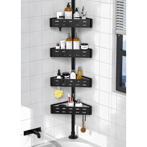 Kyaoayo-Tagre Douche Telescopique - Etagre Salle De Bain tagre De Douche Rglable Etagere Angle Telescopique 63.5-290cm, Noir(Tle M  Niveau)