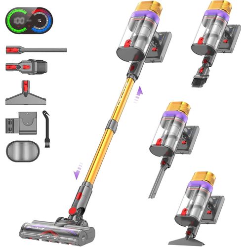 Kyaoayo-V15 Ultra Aspirateur Balai Sans Fil, 600w/48kpa/70mins Aspirateur Sans Fil Puissant Avec cran Double, Design  Double Conteneur Aspi Pour Sols Durs Poils D'animaux Tapis