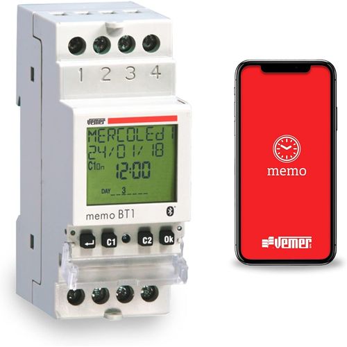 KYAOAYO-Ve767600 Memo Bt1 - Interrupteur Numrique Avec Programmation Horaire Ou Astronomique, Minuterie Avec Interface Bluetooth, App Ddie Pour Smartphones Et Tablettes, 1 Canal, Blanc