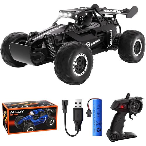 KYAOAYO-Voiture Tlcommande, 1/16 Tout Terrain Avec Les Lumires Led Et La Carrosserie En Alliage, 2.4Ghz Monster Truck Jouet Enfant Garons 3 4 5 6 7 8 9 Ans Vhicules Tlguide Jeux (Noir)